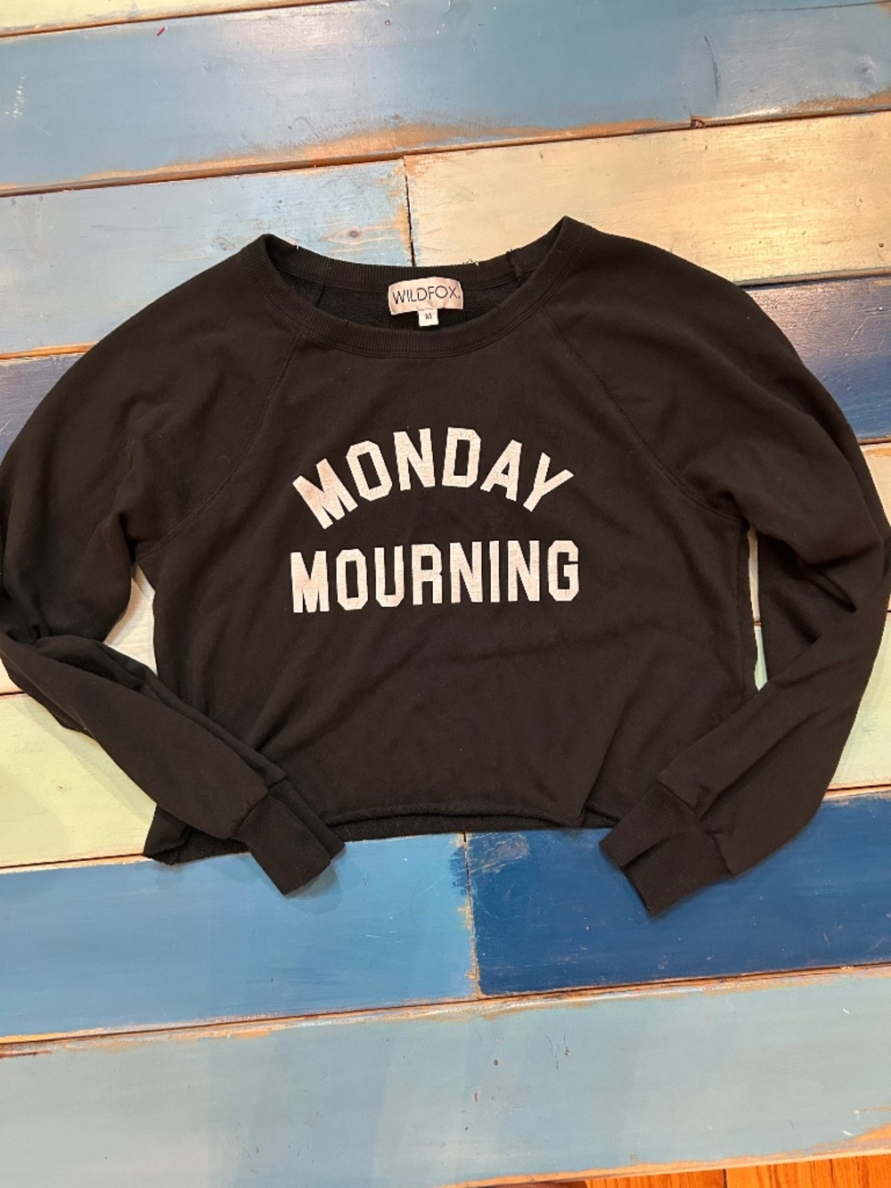 Wildfox Monday Mourning Black Cropped Sweatshirt M